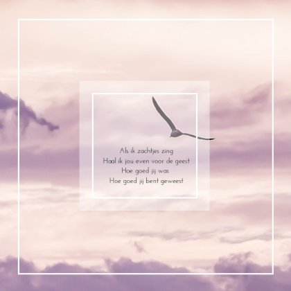 Rouwkaart afbeelding wolken met vogel en foto aan binnenzijde