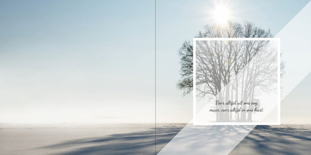 Rouwkaart afbeelding bomen op sneeuwlandschap en foto aan binnenzijde Rouwkaart afbeelding bomen op sneeuwlandschap en foto aan binnenzijde