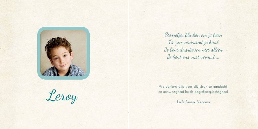 Rouwkaart lief slapend maantje op wolk met sterren en foto aan binnenzijde Rouwkaart lief slapend maantje op wolk met sterren en foto aan binnenzijde