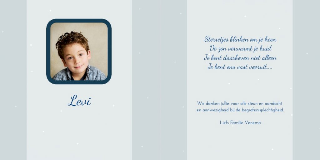 Rouwkaart schommelend kind aan wolk en foto aan binnenzijde Rouwkaart schommelend kind aan wolk en foto aan binnenzijde