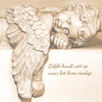 Gevouwen rouwkaart met liggende engel