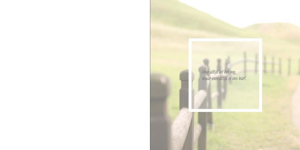 Rouwkaart afbeelding berglandschap met hek en foto aan binnenzijde Rouwkaart afbeelding berglandschap met hek en foto aan binnenzijde