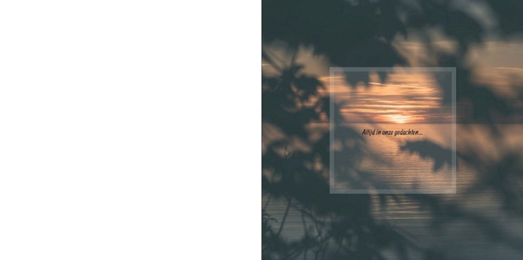 Gevouwen rouwkaart "Zonsondergang door de bladeren" Gevouwen rouwkaart "Zonsondergang door de bladeren"