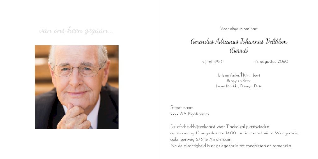 Gevouwen rouwkaart "Bloem zwart/wit" Gevouwen rouwkaart "Bloem zwart/wit"