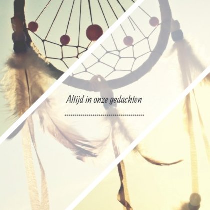 Rouwkaart afbeelding rustgevende dromenvanger en foto aan binnenzijde