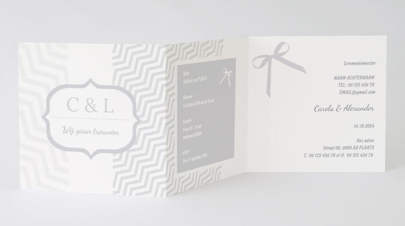 Drieluik trouwkaart "Motief & Grijs" Drieluik trouwkaart "Motief & Grijs"