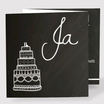 Drieluik trouwkaart "Taart & Krijtbord"
