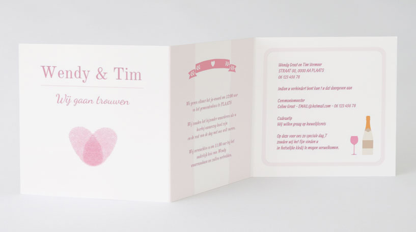 Drieluik trouwkaart "Vinger afdrukken" Drieluik trouwkaart "Vinger afdrukken"