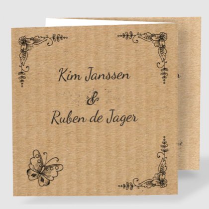 Drieluik trouwkaart "Vlinder & Bruin karton"