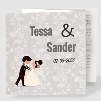 Drieluik trouwkaart "Dansend bruidspaar & Grijs" Drieluik trouwkaart "Dansend bruidspaar & Grijs"