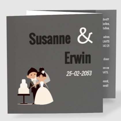 Drieluik trouwkaart "Taart aansnijden & Grijs"