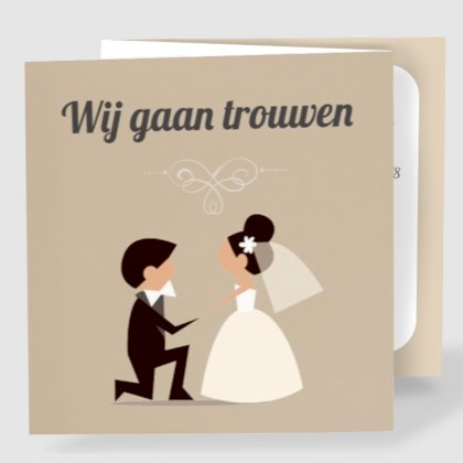 Drieluik trouwkaart "Knielende bruidegom"