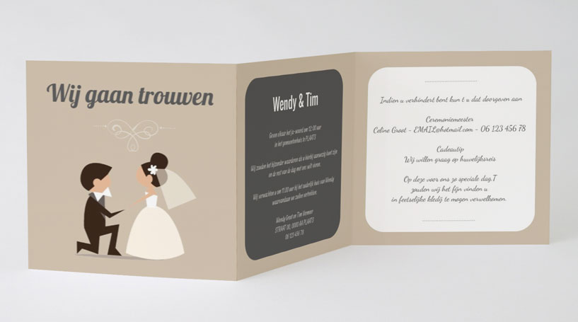 Drieluik trouwkaart "Knielende bruidegom" Drieluik trouwkaart "Knielende bruidegom"