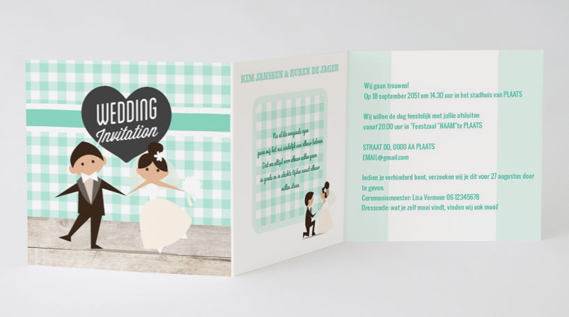 Drieluik trouwkaart "Dansend bruidspaar" Drieluik trouwkaart "Dansend bruidspaar"