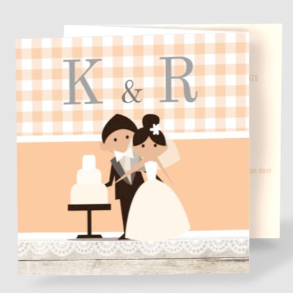 Drieluik trouwkaart "Taart aansnijden"