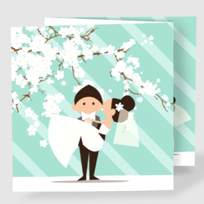 Drieluik trouwkaart "Bruidspaar & Bloesem"