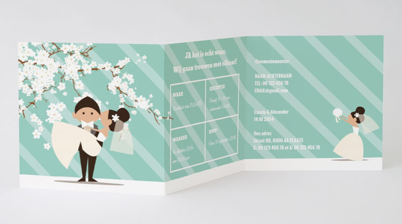 Drieluik trouwkaart "Bruidspaar & Bloesem" Drieluik trouwkaart "Bruidspaar & Bloesem"
