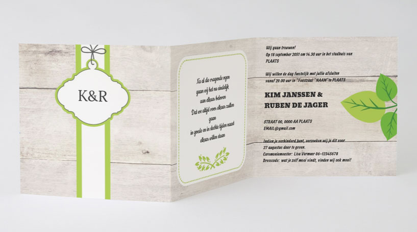 Drieluik trouwkaart "Steigerhout & Label" Drieluik trouwkaart "Steigerhout & Label"