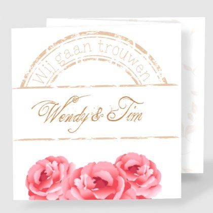Drieluik trouwkaart "Rozen & Stempel"