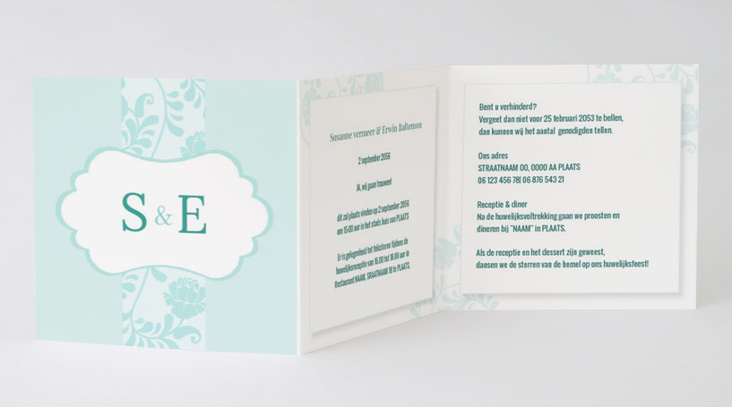 Drieluik trouwkaart "Mintgroen" Drieluik trouwkaart "Mintgroen"