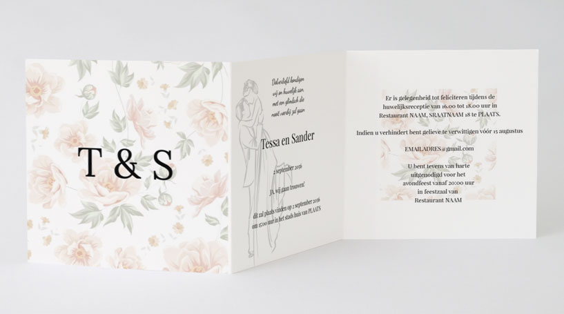 Drieluik trouwkaart "Rozen" Drieluik trouwkaart "Rozen"