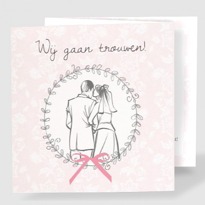 Drieluik trouwkaart "Zacht roze"