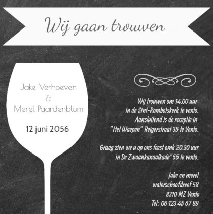 Magneetkaart "Wijnglas krijtbord"