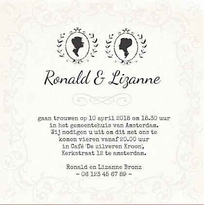 Magneetkaartje omlijst bruidspaar op sierlijke achtergrond