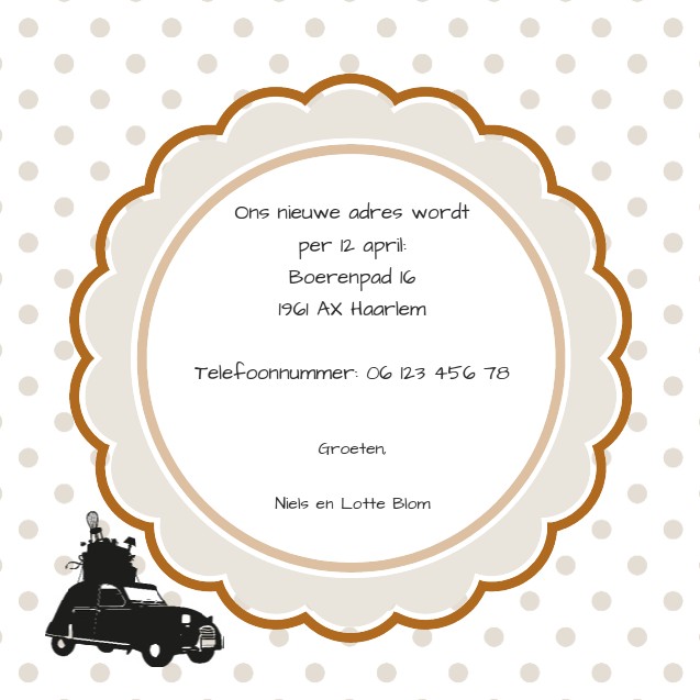 Verhuiskaart "Auto & Zonsondergang & Samenwonen" Verhuiskaart "Auto & Zonsondergang & Samenwonen"