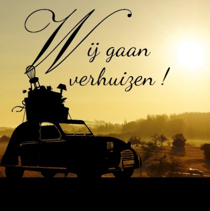 Verhuiskaart "Auto & Heuvels & Samenwonen"