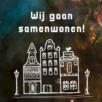 Samenwonen kaart met galaxy en Hollandse huisjes