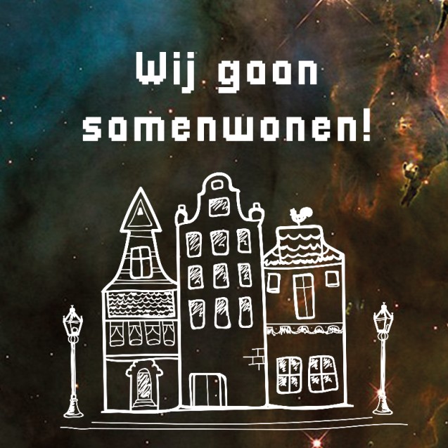 Samenwonen kaart met galaxy en Hollandse huisjes Samenwonen kaart met galaxy en Hollandse huisjes