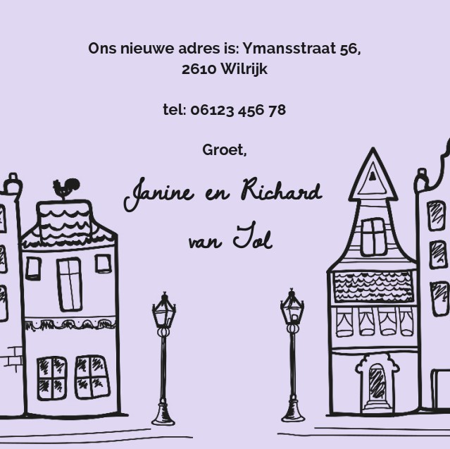 Verhuiskaartje met galaxy en Hollandse huisjes Verhuiskaartje met galaxy en Hollandse huisjes