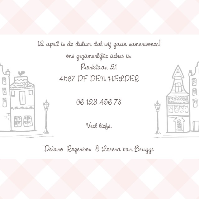 Samenwonen kaart met huis op hout met bloemen Samenwonen kaart met huis op hout met bloemen