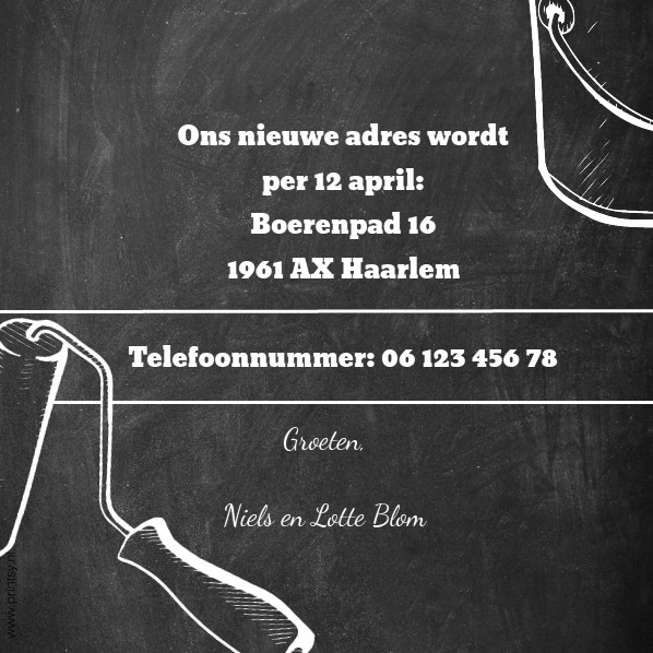 Verhuiskaart " Verfpot & Kwast" Verhuiskaart " Verfpot & Kwast"