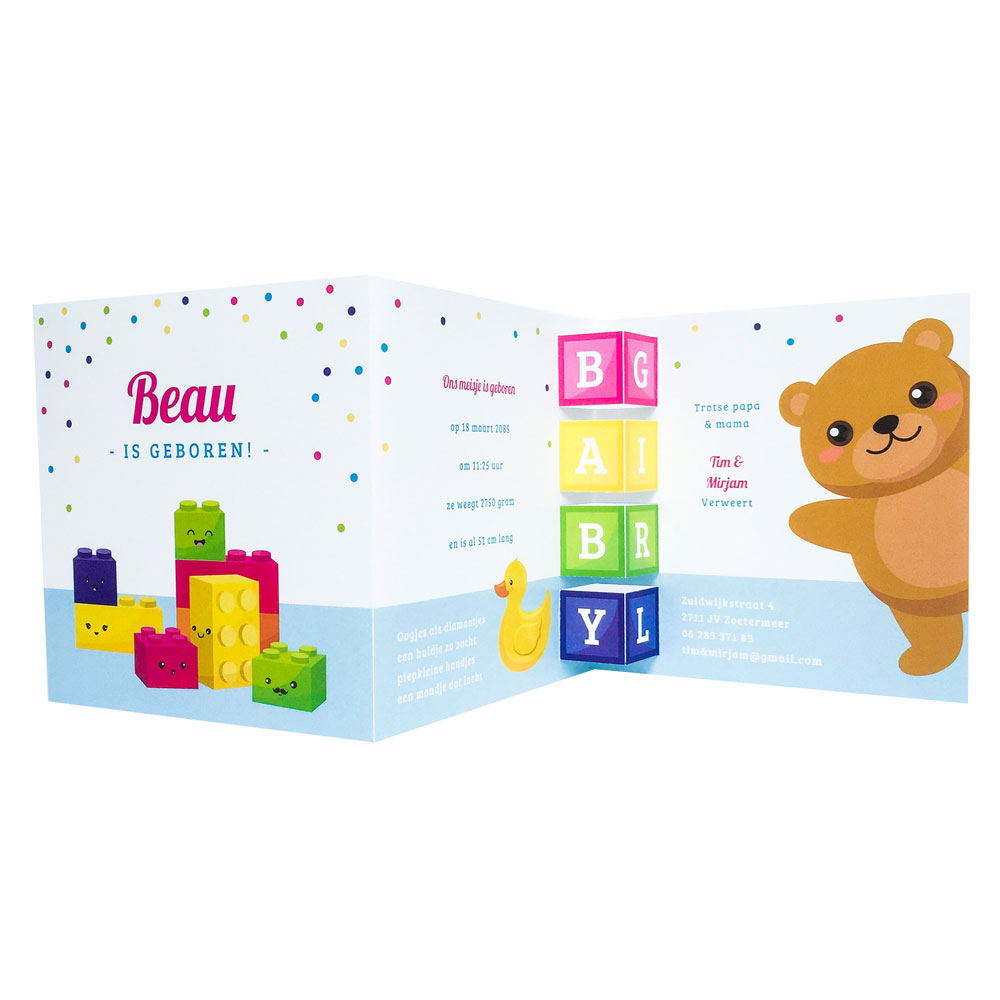 Drieluik kaart met bouwblokjes girl Drieluik kaart met bouwblokjes girl