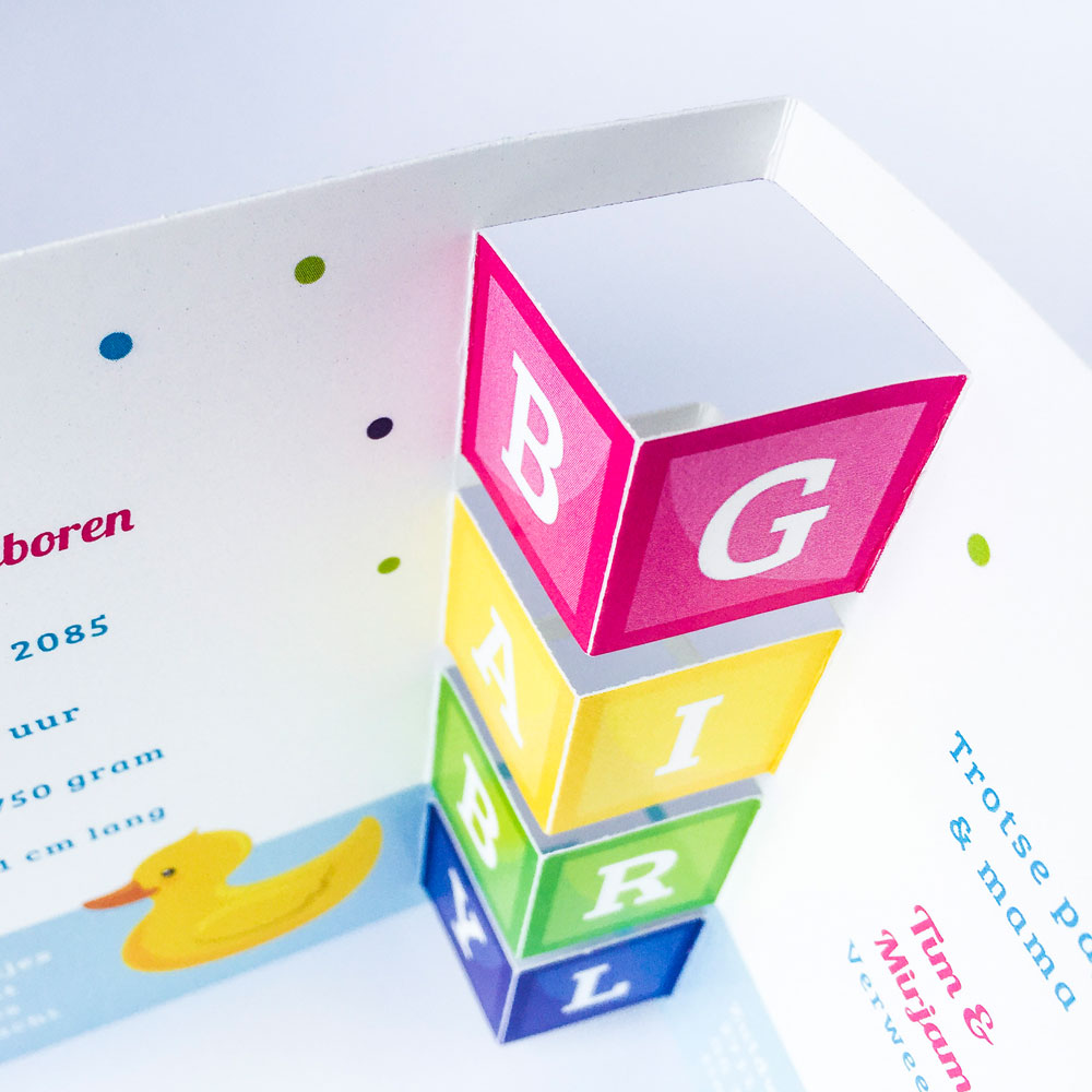 Drieluik kaart met bouwblokjes girl Drieluik kaart met bouwblokjes girl