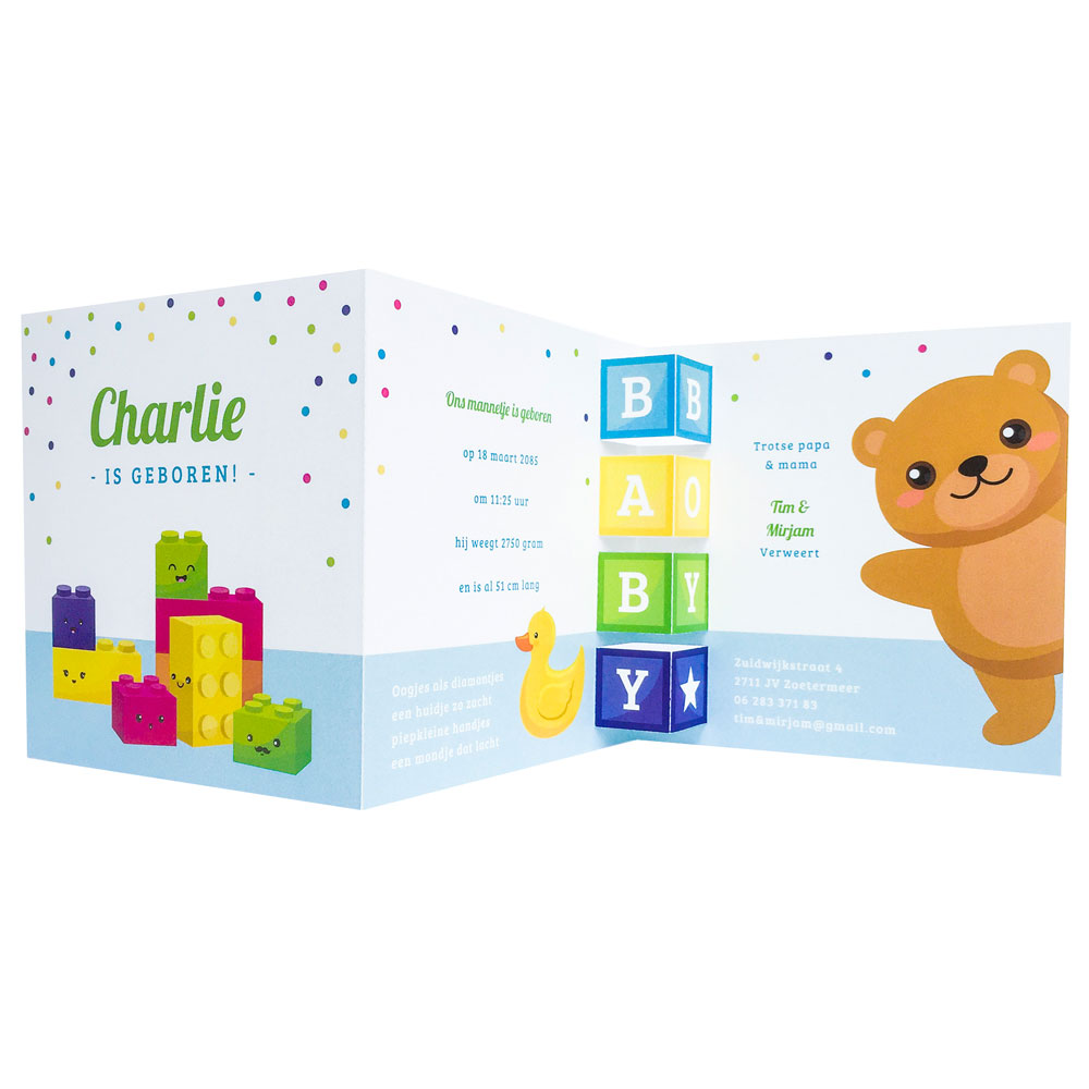 Drieluik kaart met bouwblokjes babyboy Drieluik kaart met bouwblokjes babyboy