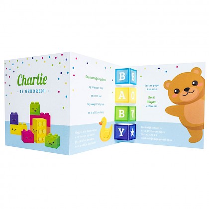Drieluik kaart met bouwblokjes babyboy