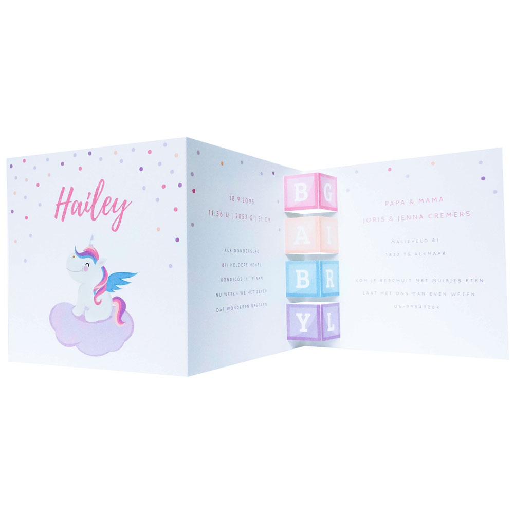 Drieluik kaart met unicorn roze Drieluik kaart met unicorn roze