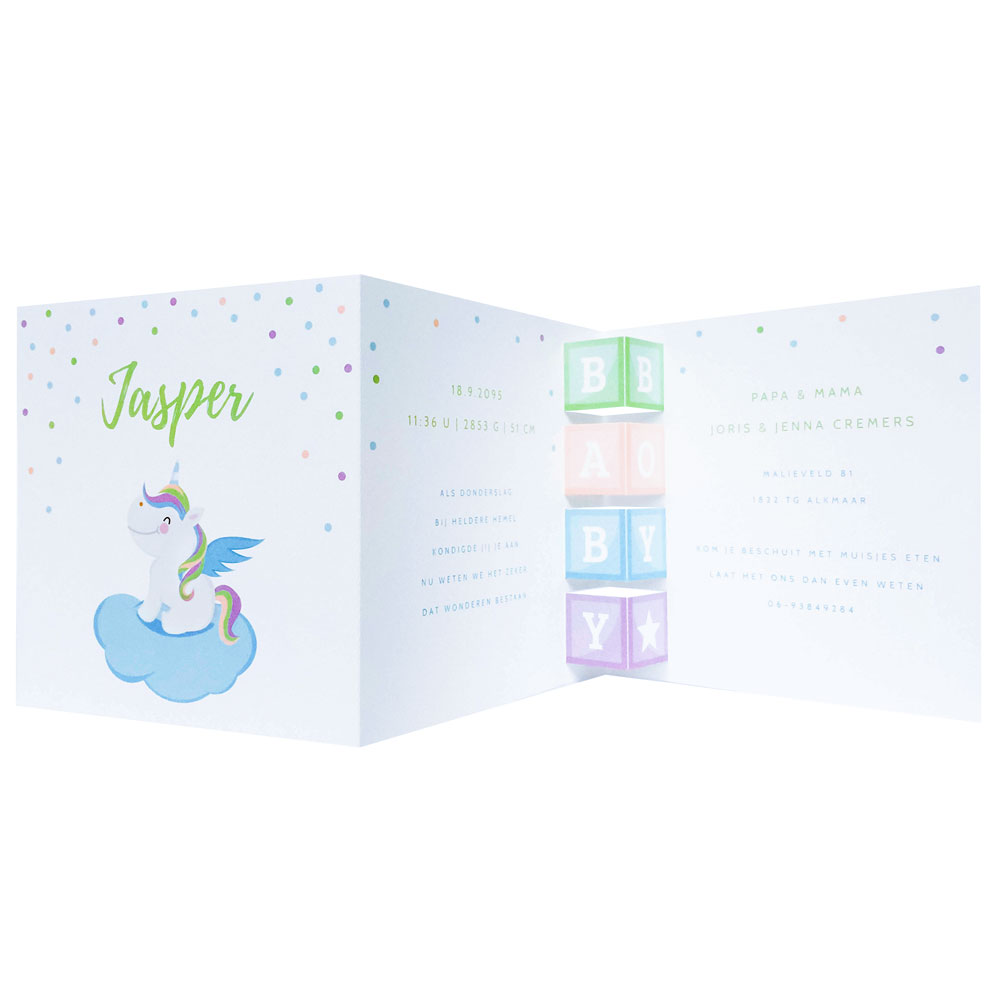 Drieluik kaart met unicorn blauw Drieluik kaart met unicorn blauw