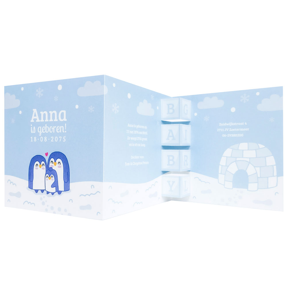 Drieluik kaart met pinguins girl Drieluik kaart met pinguins girl