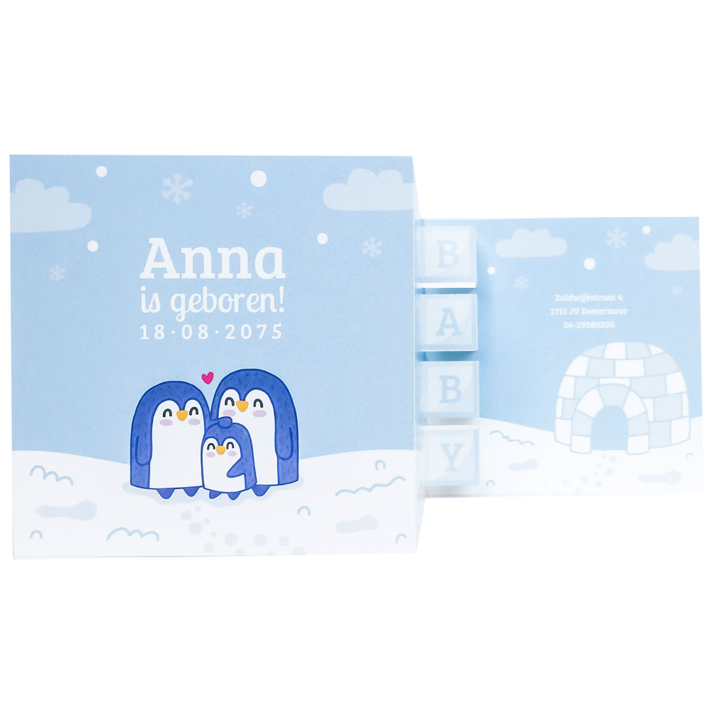 Drieluik kaart met pinguins girl