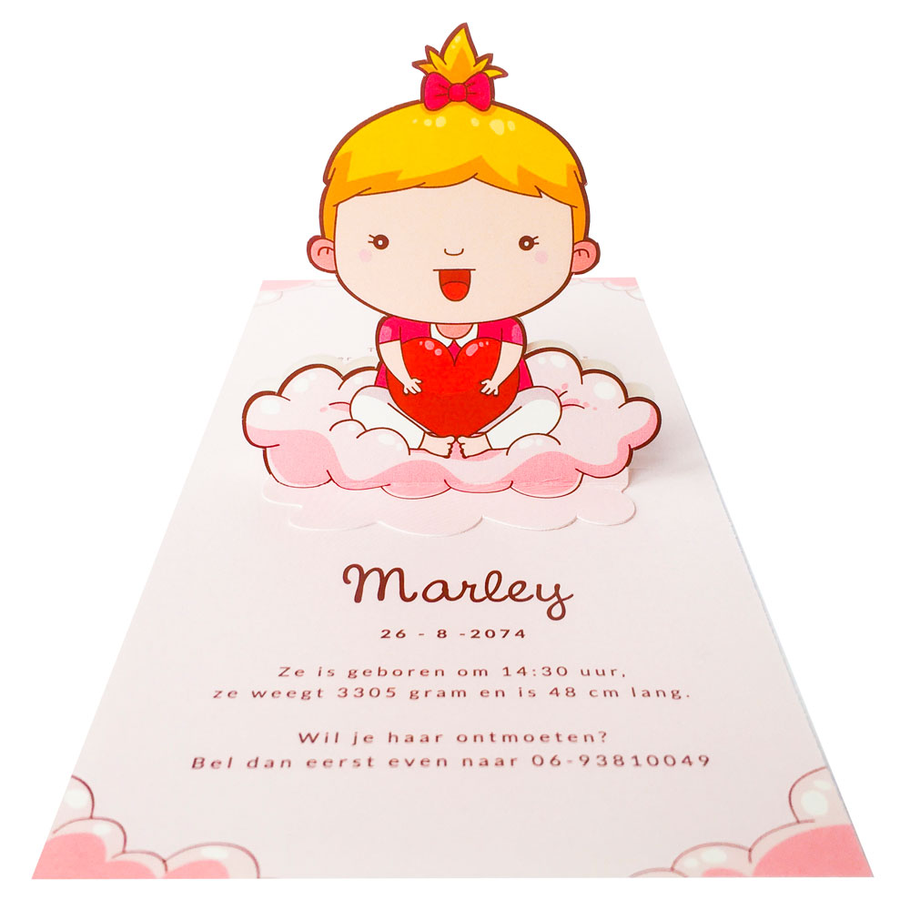 Pop up kaart met meisje op wolk Pop up kaart met meisje op wolk