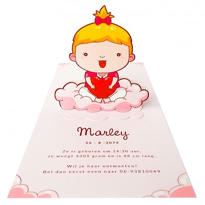 Pop up kaart met meisje op wolk