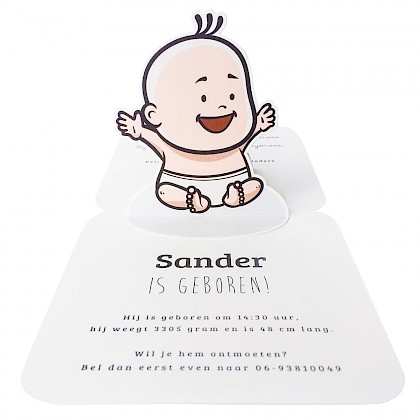 Pop up kaart met juichende baby Pop up kaart met juichende baby