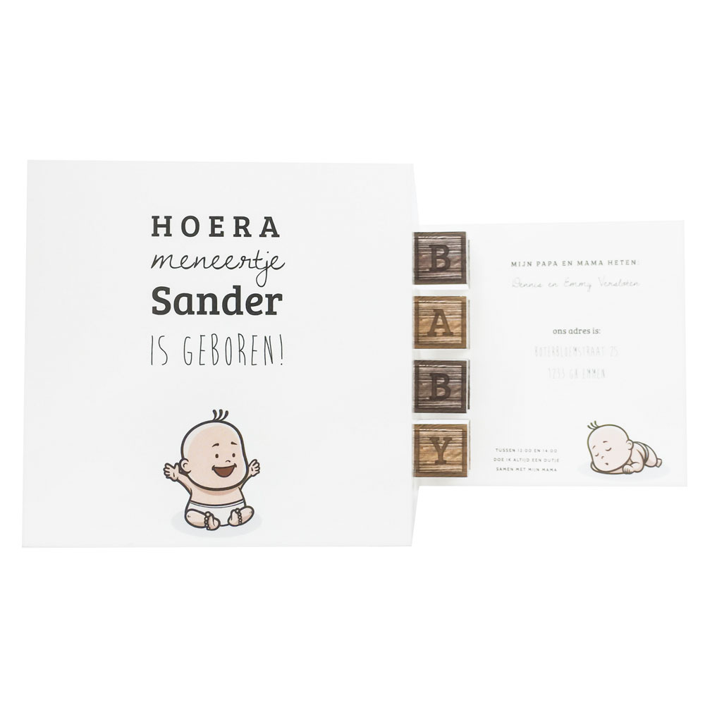 Drieluik geboortekaart met baby's en pop-up blokken Drieluik geboortekaart met baby's en pop-up blokken