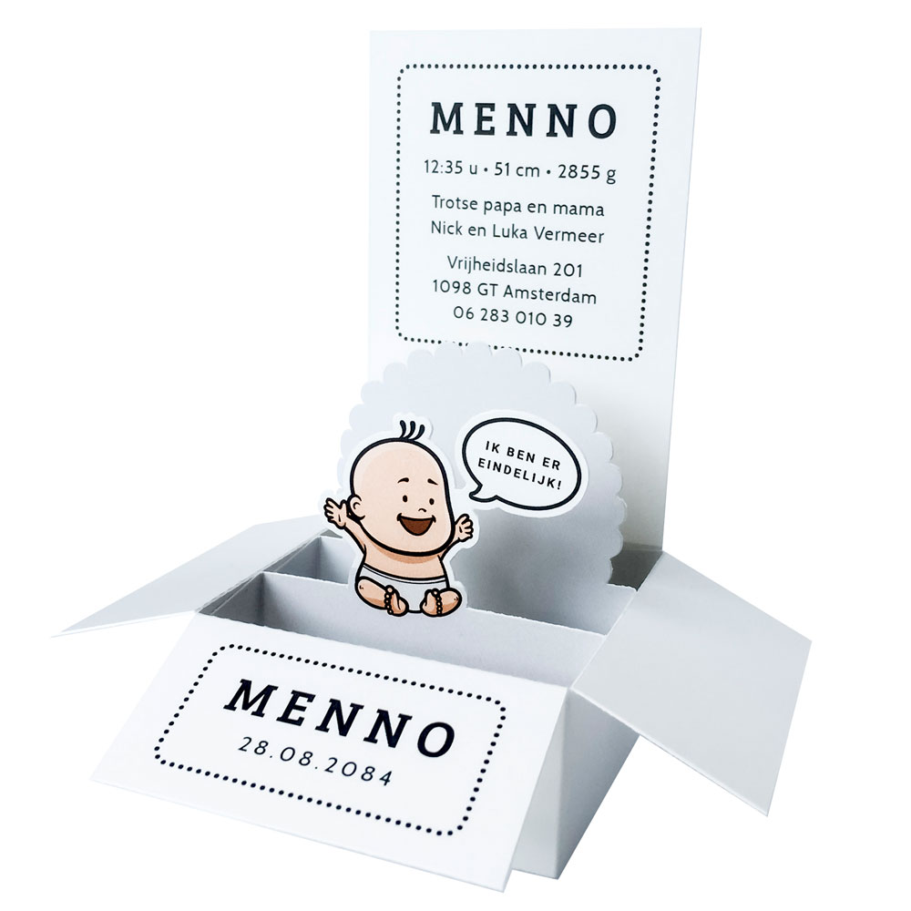 Pop up doosje "Ik ben er eindelijk" Pop up doosje "Ik ben er eindelijk"