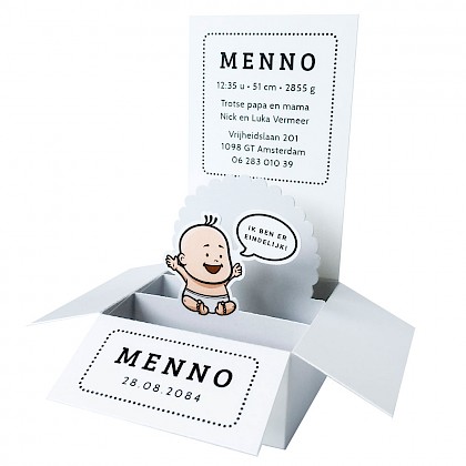 Pop up doosje "Ik ben er eindelijk"