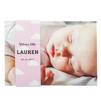 Fotokaart met roze sleeve en wolkjes Fotokaart met roze sleeve en wolkjes